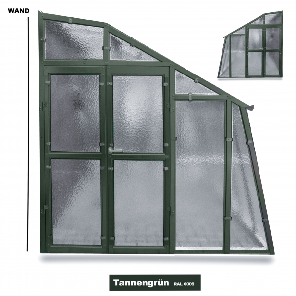 Vario Stahl Anlehngewächshaus Domus 4,5 Nörpelglas 4mm BxL:212x452cm 9,5m² Grün